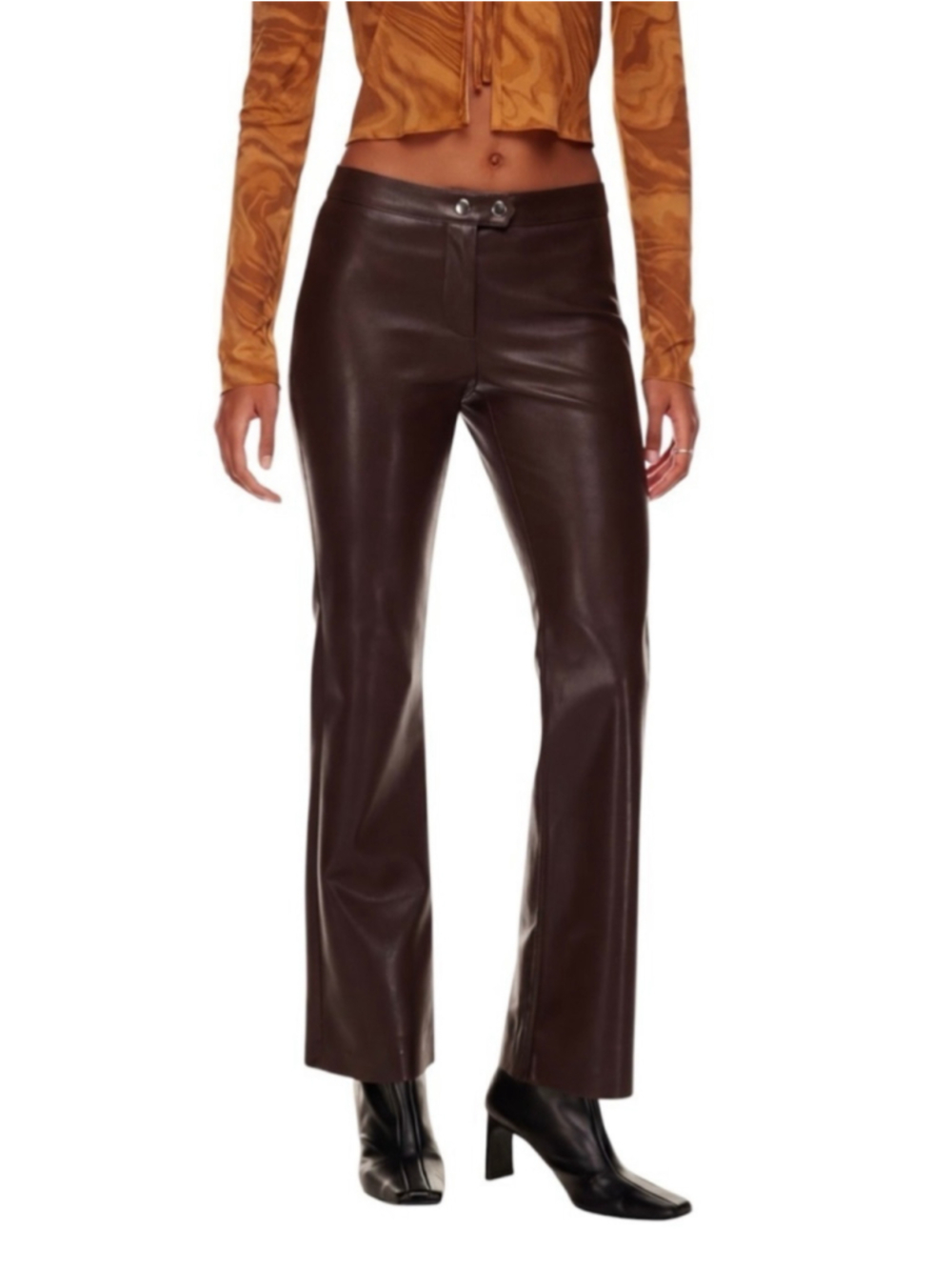 Wilfred Aritzia Evenfall Flare Pants Dark Brown Vegan Leather Size 4
